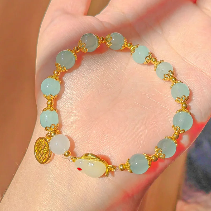 Vintage Imitation Hetian Jade Beaded Bracelet | Women's Gift