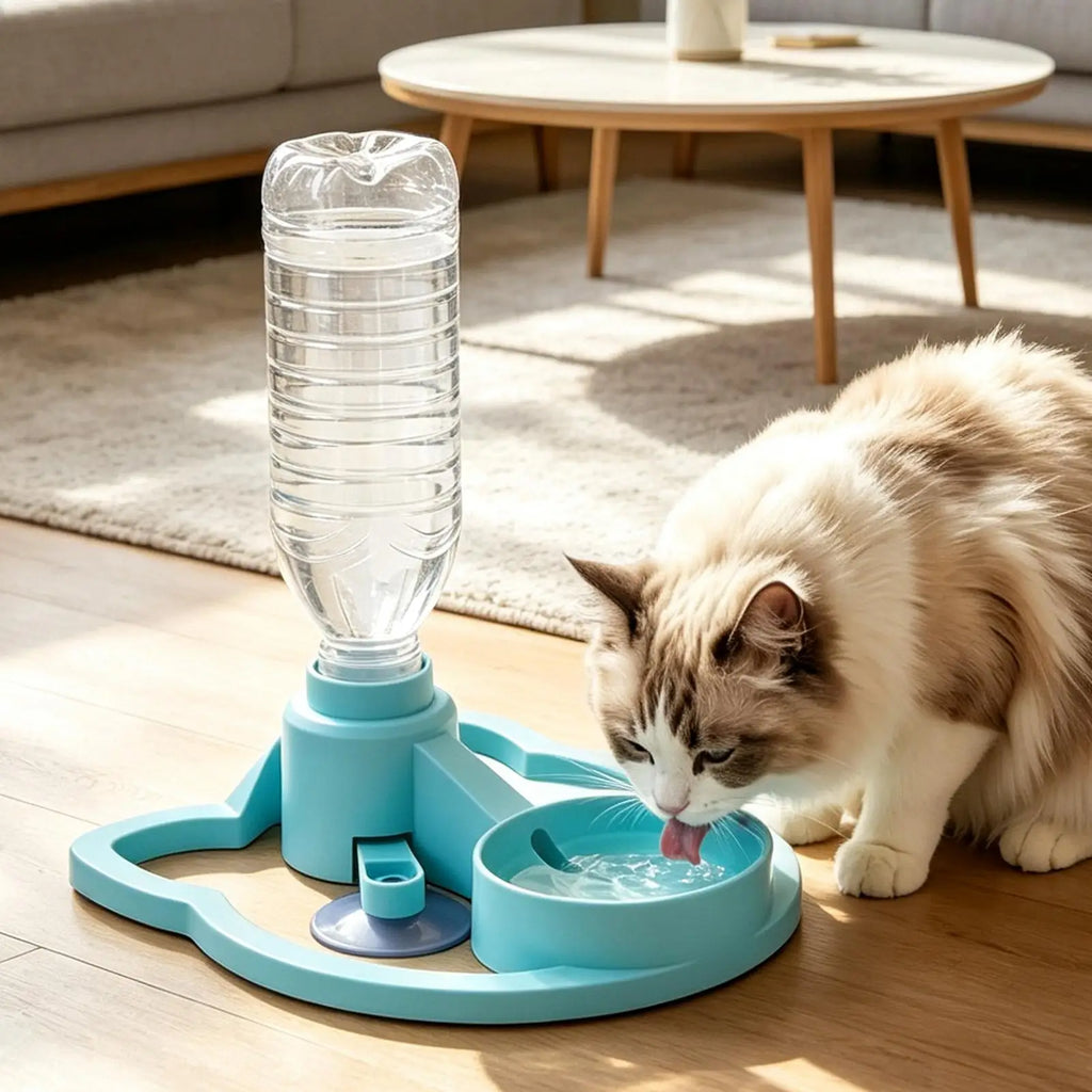 Gravity Cat Water Dispenser 630ml Bottle & Suction Cup Bowl Pet Water Dispenser Nixie