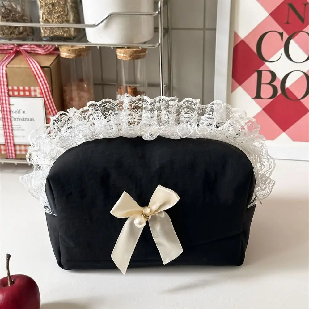 Lace Trim Makeup Bag Large Capacity Butterfly Knot Cosmetic Case Makeup Bag Nixie