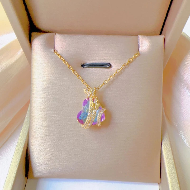 Butterfly Heart Pendant Necklace | Gold Stainless Steel Chain Pendant Necklace Nixie