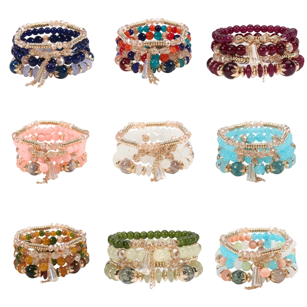 Bohemian Tassel Bracelet – Colorful Glass Crystal 4-Strand Fashion Bracelet Nixie