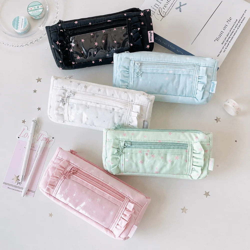 Transparent Window Pencil Case Large Capacity Badge Pen Bag