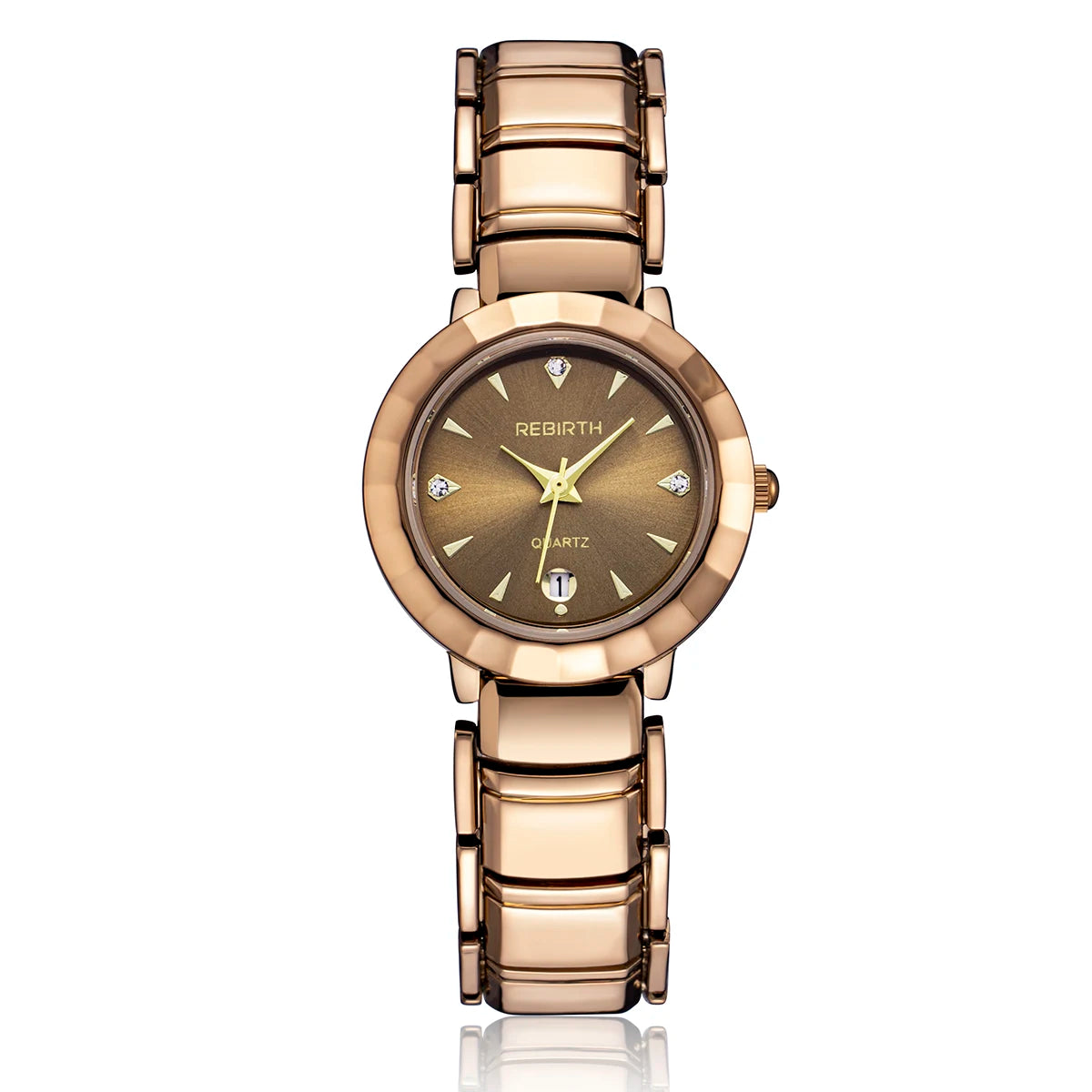 REBIRTH Women's Elegant Quartz Watch with Calendar Display Women's Quartz Watch Nixie Coffee