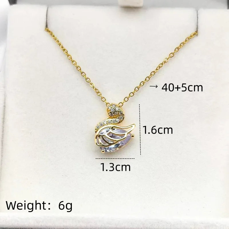Swan Rhinestone Copper Pendant Necklace – Gold & Silver