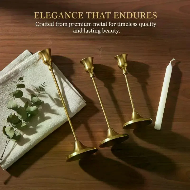 Vintage Aluminum Candle Holders Set of 3 – Matte Gold Décor