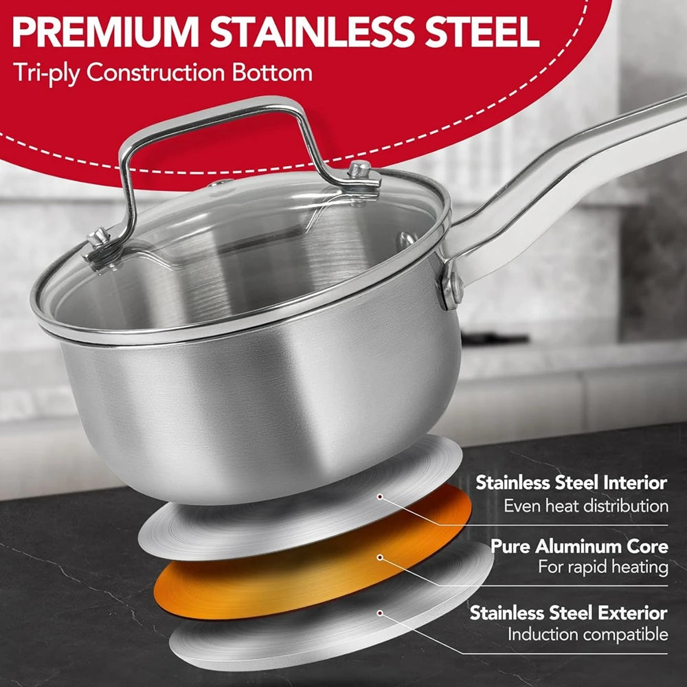 Punana 304 Stainless Steel Saucepan 1QT with Glass Strainer Lid Stainless Steel Saucepan Nixie