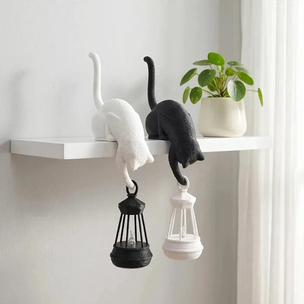 3D Printed Cat Shelf Hook with Lantern – Cute Keychain Ornament