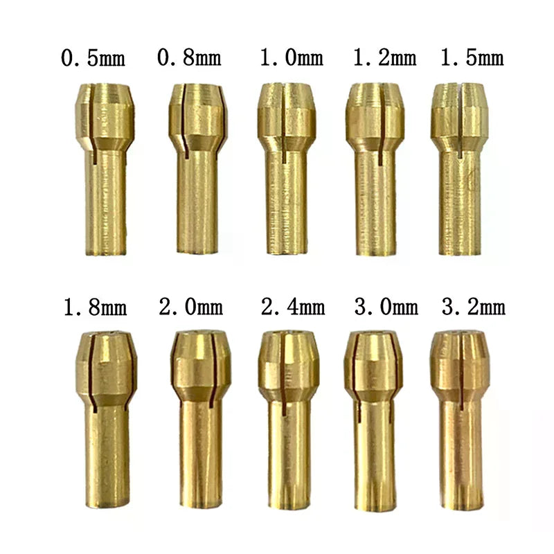 10Pc Brass Chuck Adapter Set 0.5–3.2mm | Dremel Rotary Tools Rotary Tool Adapter Nixie