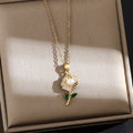 Gold Plated Flower Pendant Necklace – Copper & Steel Chain Pendant Necklace Nixie XL1997-8