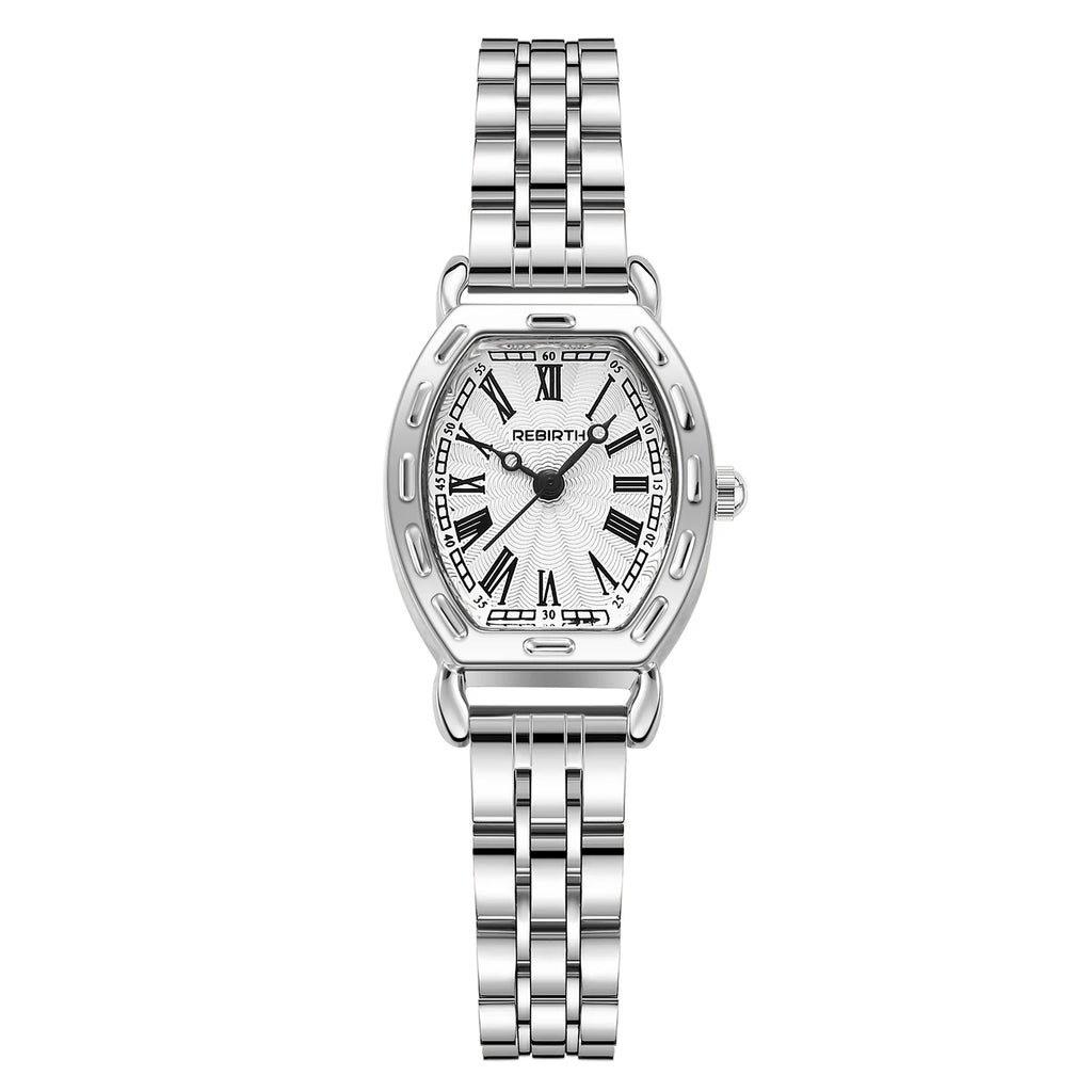 REBIRTH Roman Numeral Quartz Watch – Stainless Steel Band Quartz Wristwatch Nixie Silver
