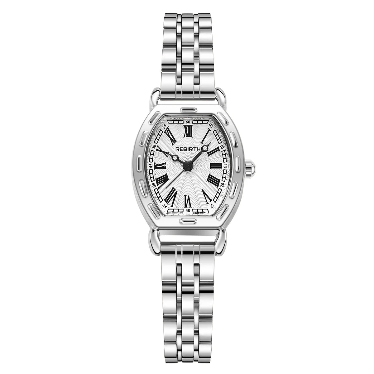 REBIRTH Roman Numeral Quartz Watch – Stainless Steel Band Quartz Wristwatch Nixie Silver