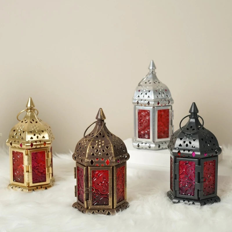 Moroccan Hanging Glass Candle Lantern | Iron Pendant Stand Candle Lantern Nixie