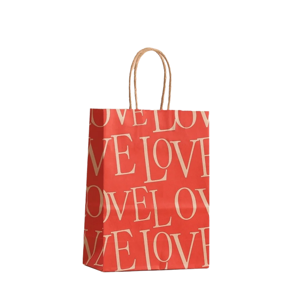 10Pcs Kraft Paper Gift Bags with Handles – Love Print Design