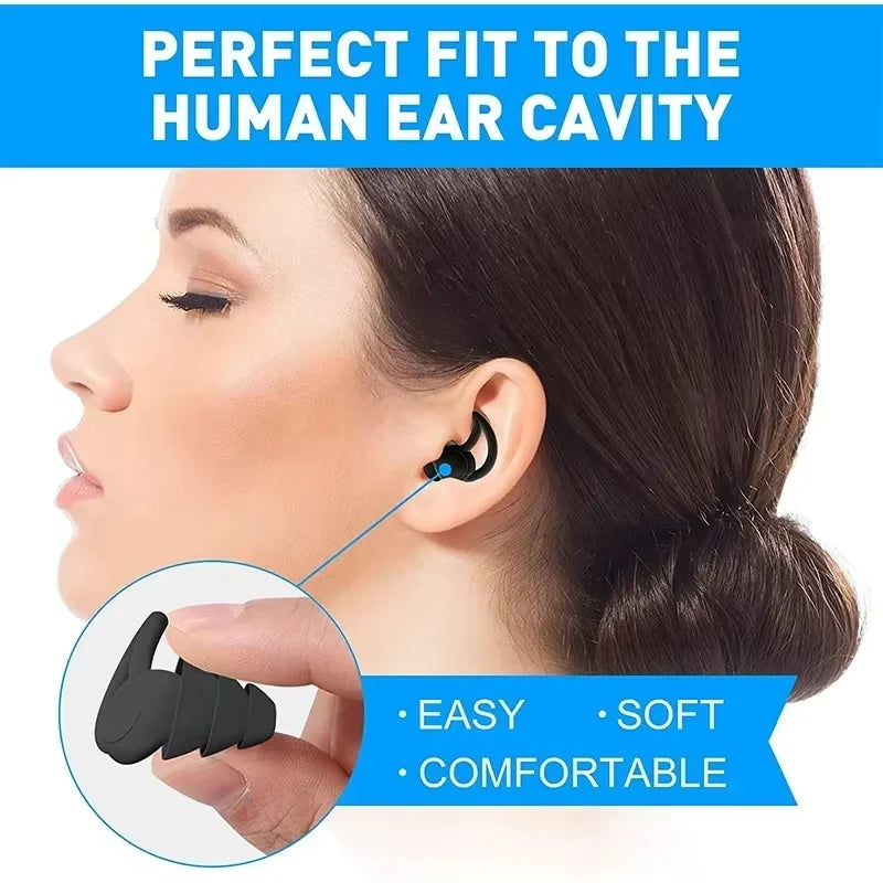 3-Layer Silicone Earplugs for Sleep, Swim & Noise Reduction