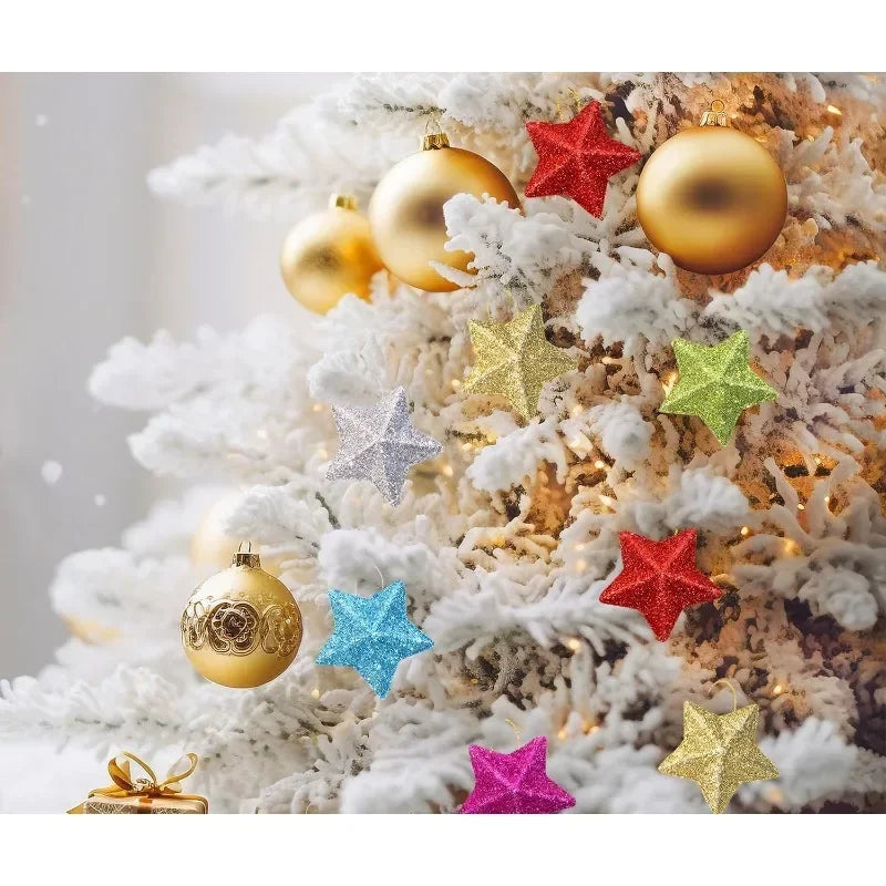30Pcs Glitter Star Ornaments – Holiday Party Wreath Decor Holiday Ornaments Nixie