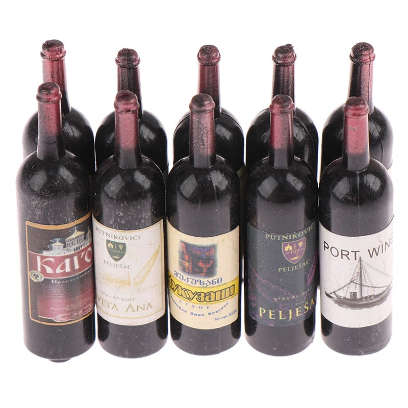 10Pcs 1:12 Dollhouse Miniature Wine Bottle Set | Resin Decor Dollhouse Miniature Set Nixie One Size