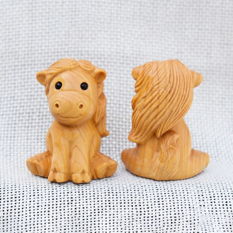 Mini Wood Carved Chinese Zodiac Horse Ornament – 1 or 2 Pcs Zodiac Horse Figurine Nixie