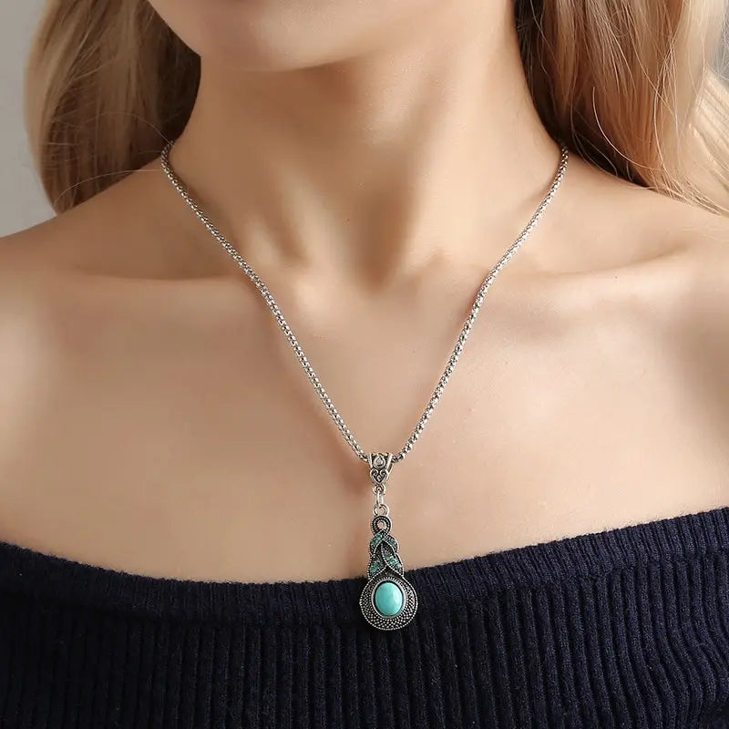 Vintage Turquoise Crystal Necklace & Earrings Set – 3 Piece Jewelry Set Nixie