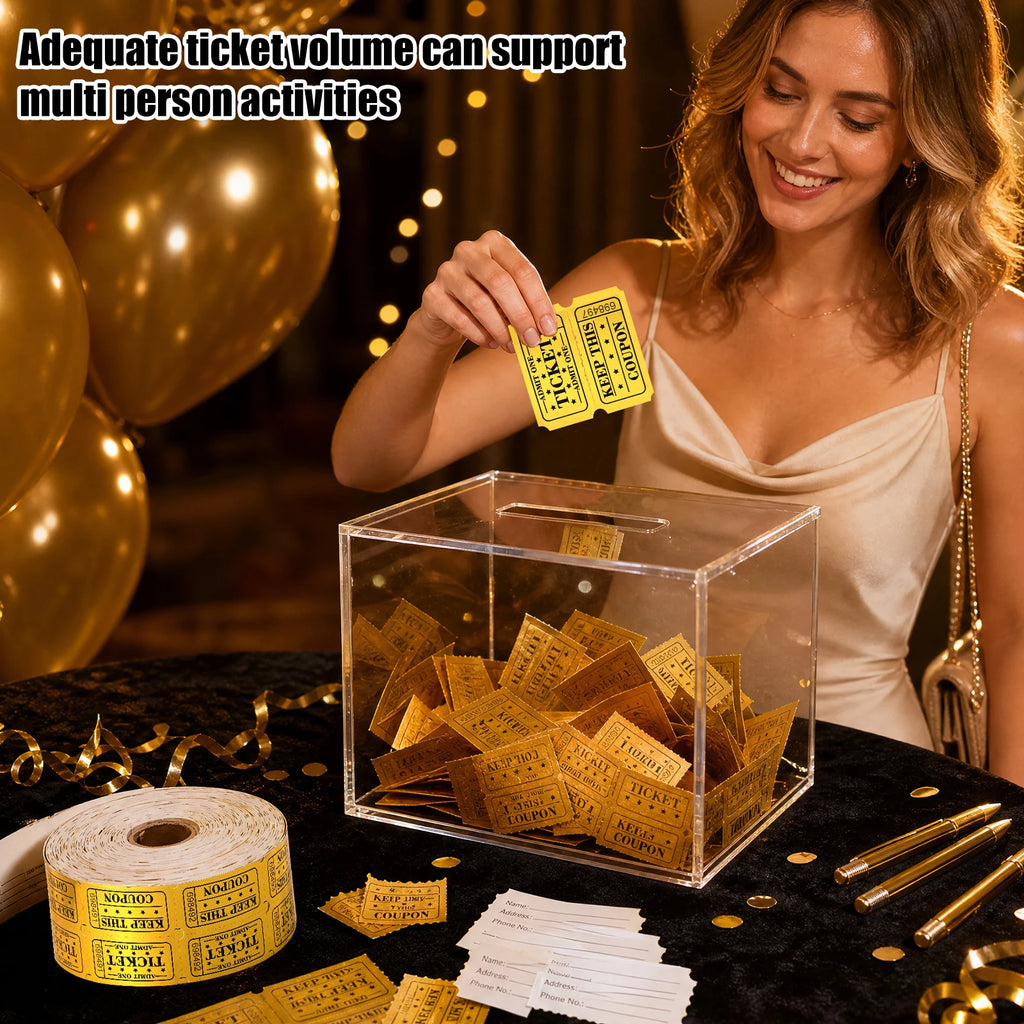 1000 Pairs Gold Foil Raffle Tickets Double Roll – Easy Tear Raffle Ticket Roll Nixie