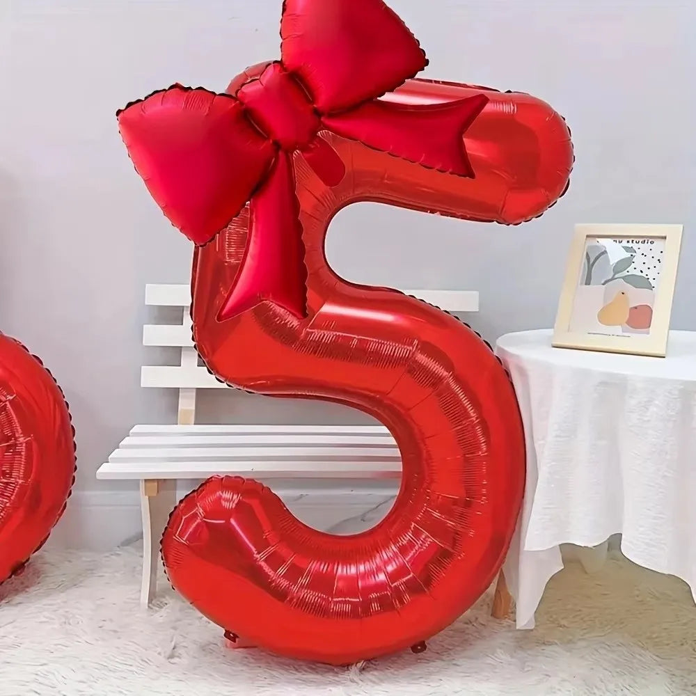 32" Red Number Foil Balloons 0-9 with Bowknot | Party Decor Party Foil Balloon Nixie