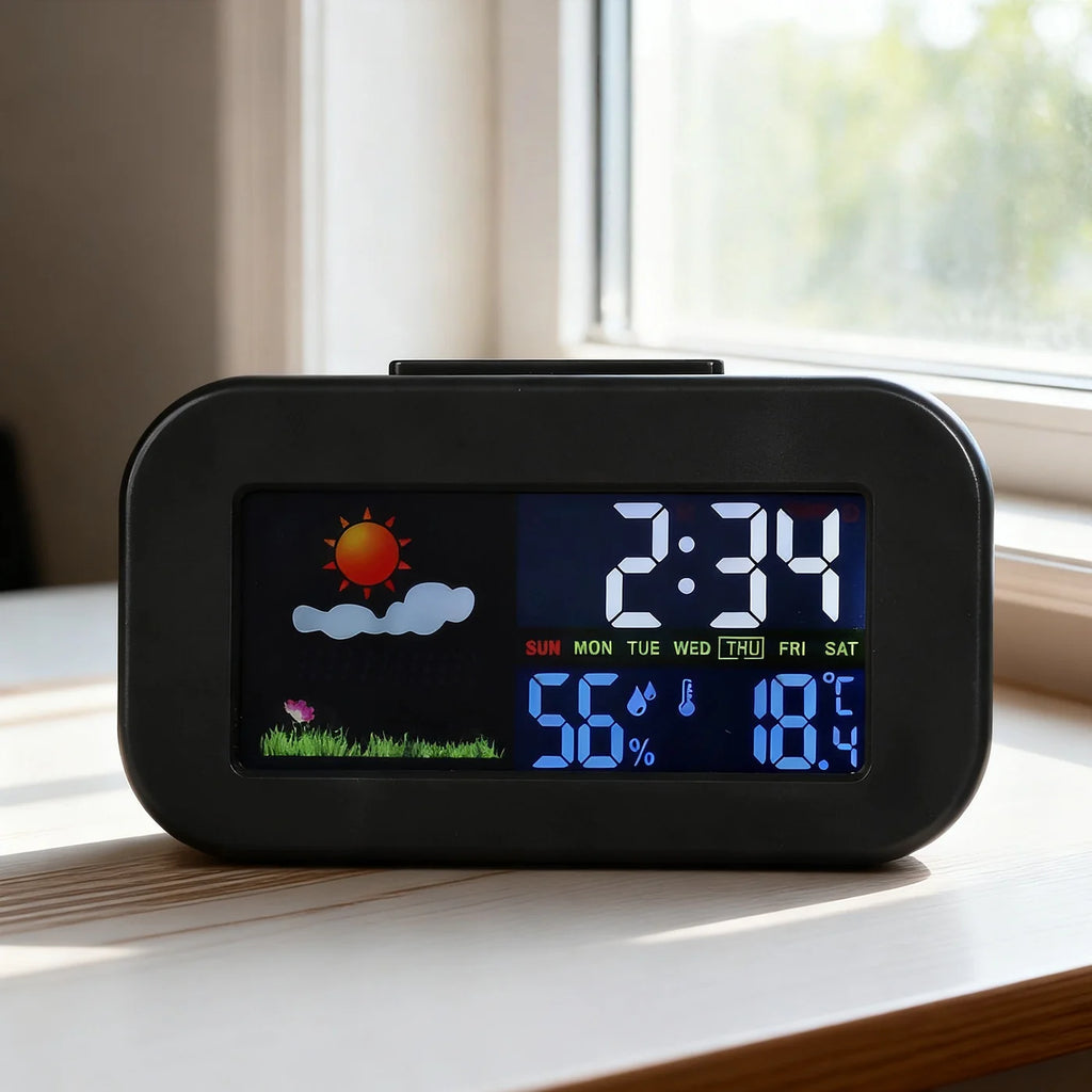 Mini Digital Alarm Clock – Temp, Humidity & Weather Display Digital Alarm Clock Nixie black
