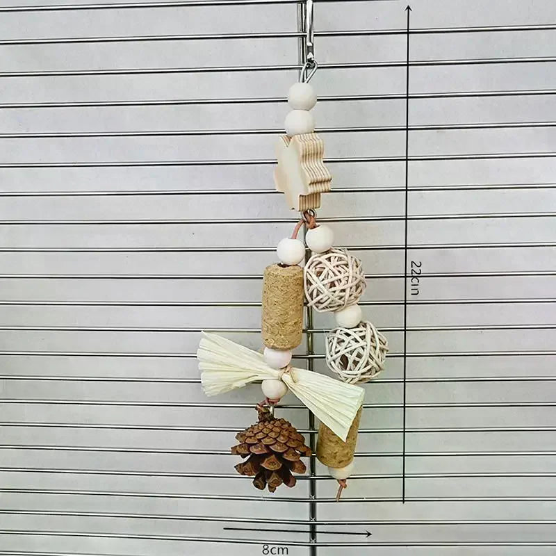 Parrot Chew Toy – Natural Woven Grass & Wood Bird Cage Toy Bird Chew Toy Nixie