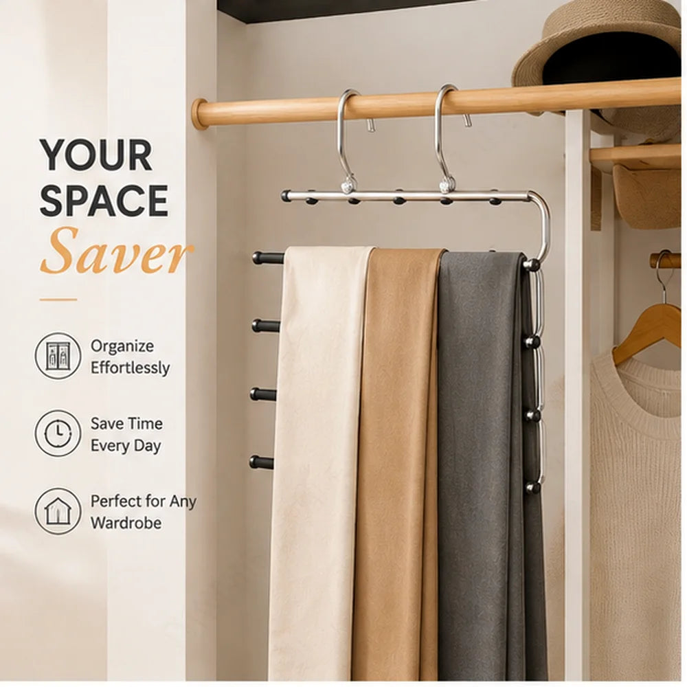 Space Saving Pants Hanger 6 & 8 Layer Stainless Steel Organizer Pants Hanger Organizer Nixie