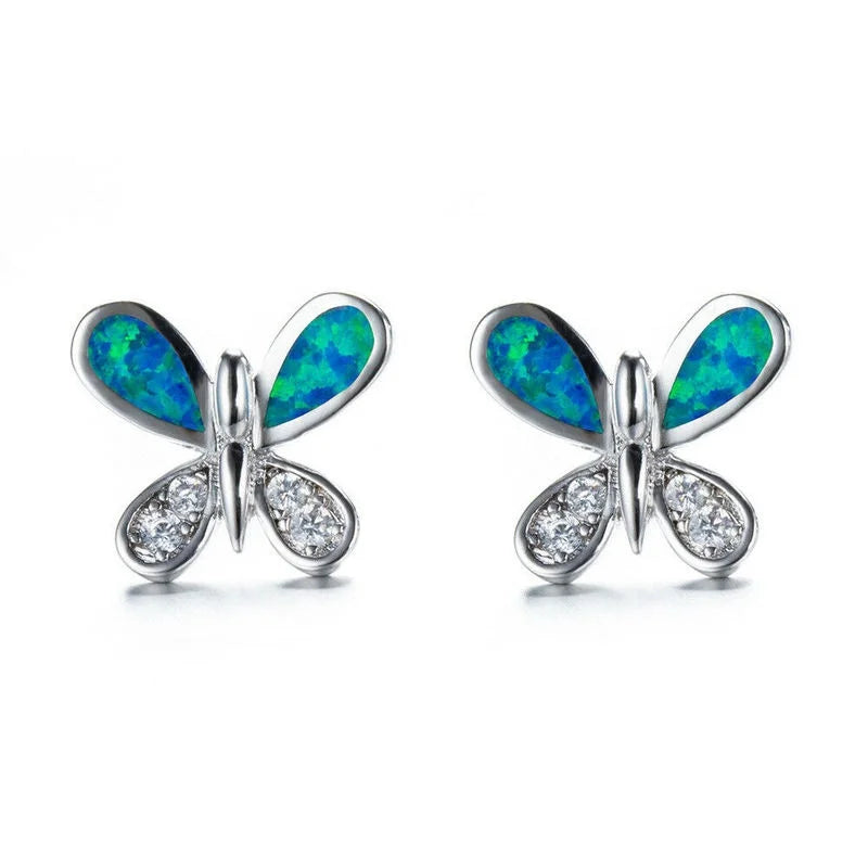 Butterfly Stud Earrings Blue Opal Rhinestone Crystal | Nixie Stud Earrings Nixie Blue