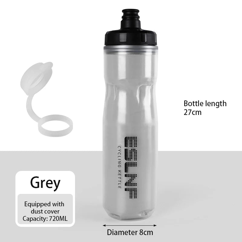 ESLNF 720ml Insulated Squeeze Cycling Water Bottle | Bike Kettle Insulated Bike Bottle Nixie Gray