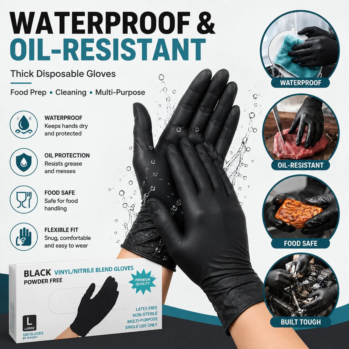 Disposable Black Nitrile Gloves – Latex Free | 10/50/100 PCS Disposable Nitrile Gloves Nixie