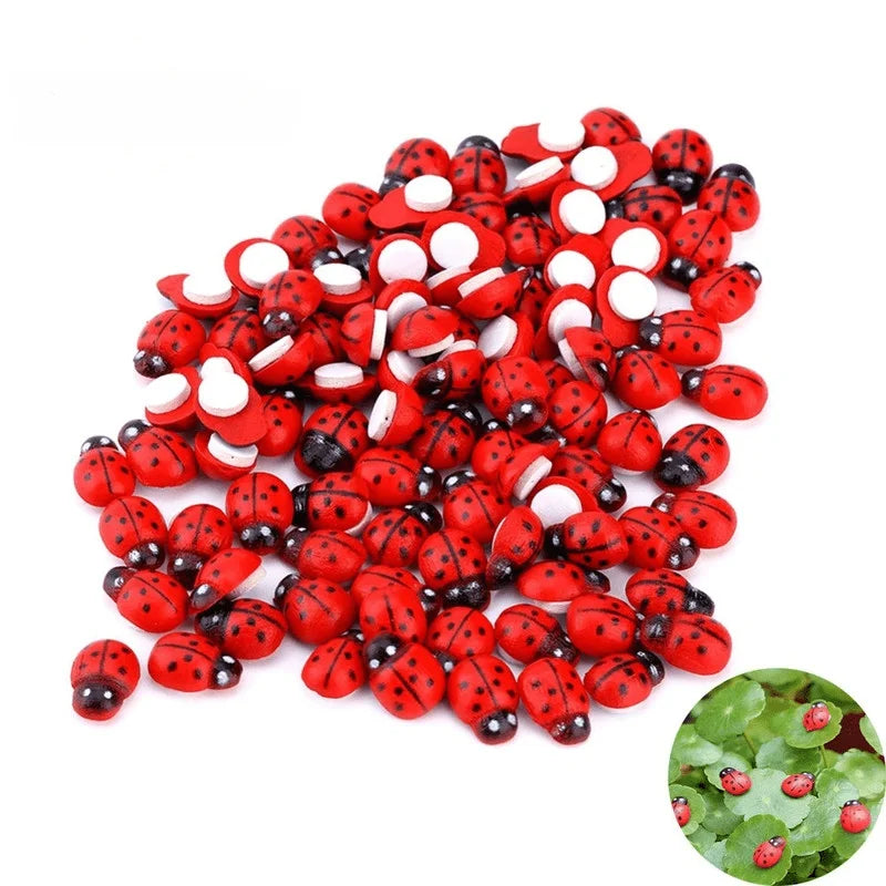 100Pcs Wooden Mini Ladybug Stickers – Self-Adhesive DIY Craft DIY Craft Stickers Nixie