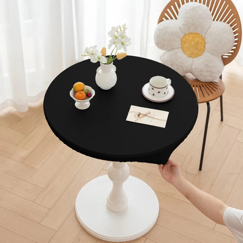 Elastic Round Tablecloth Waterproof Oil-Proof Non-Slip PVC Cover Round Tablecloth Nixie Black-Round 60cm