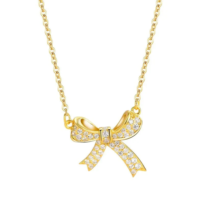 Bow Butterfly Pendant Necklace Gold-Plated Copper Clavicle Chain Pendant Necklace Nixie