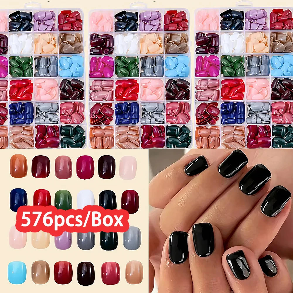 576pcs Press On Fake Nails Mixed Shapes Colorful Full Cover Tips Press On Nail Tips Nixie