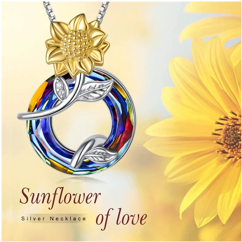 Sunflower Glass Pendant Necklace – Vintage Mood Tracker Women Pendant Necklace Nixie