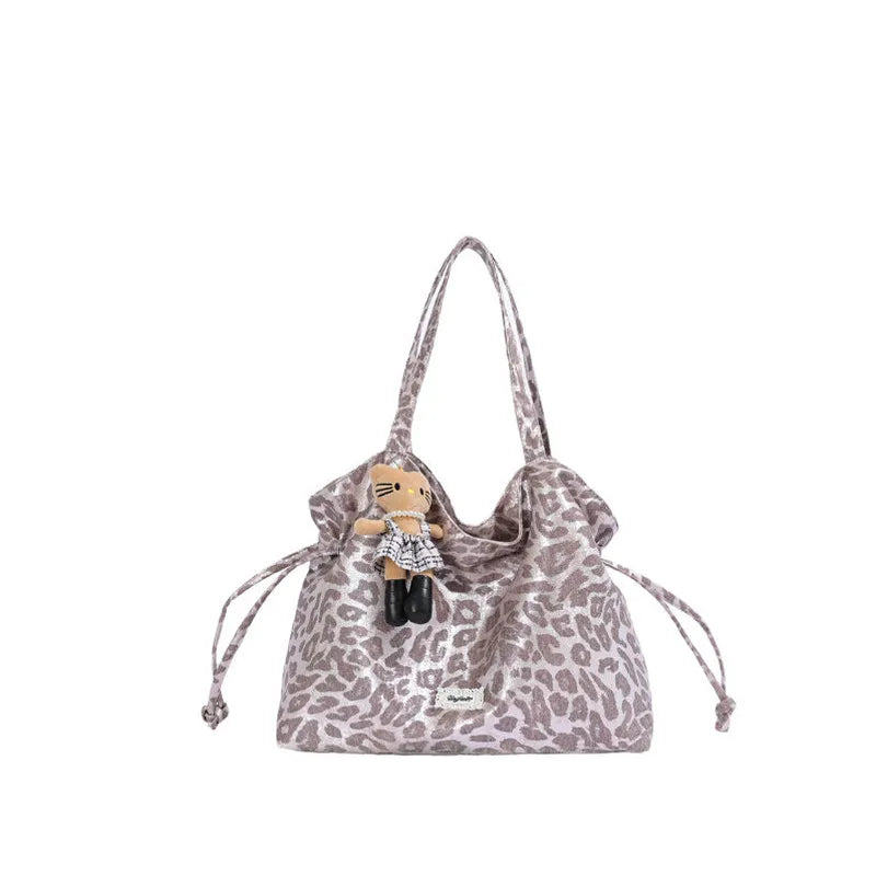 Korean Vintage Leopard Print Tote Bag – Large Women's Shoulder Bag Leopard Print Tote Bag Nixie