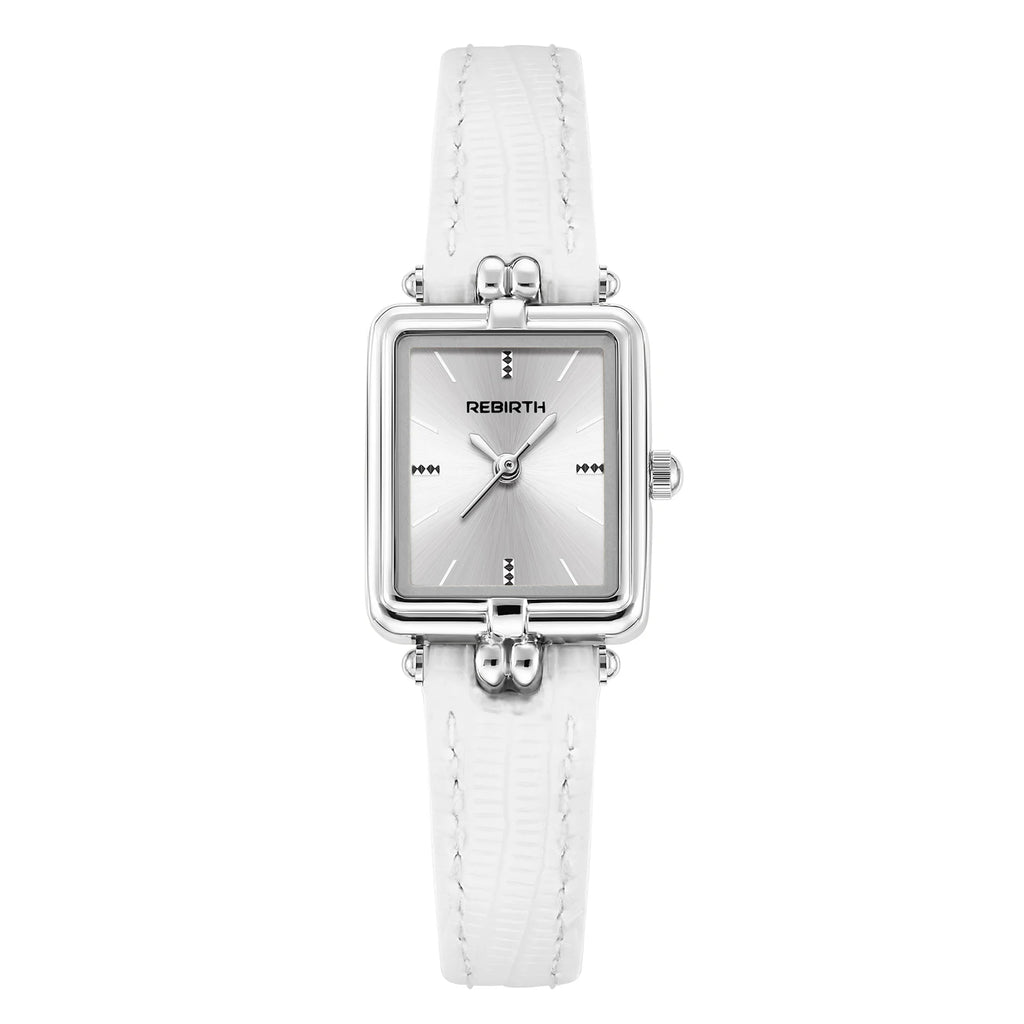 REBIRTH Retro Quartz Watch – Square Dial Leather Band Quartz Wristwatch Nixie WHITE