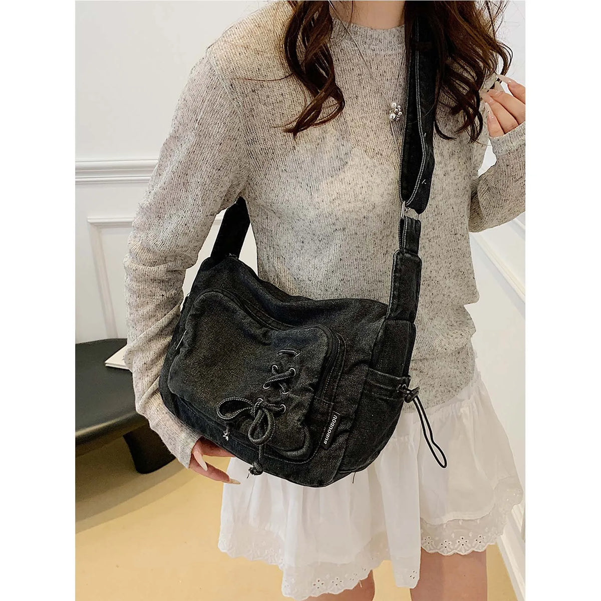 Korean Denim Crossbody Bag – Women's Multi-Pocket Shoulder Bag Denim Crossbody Bag Nixie