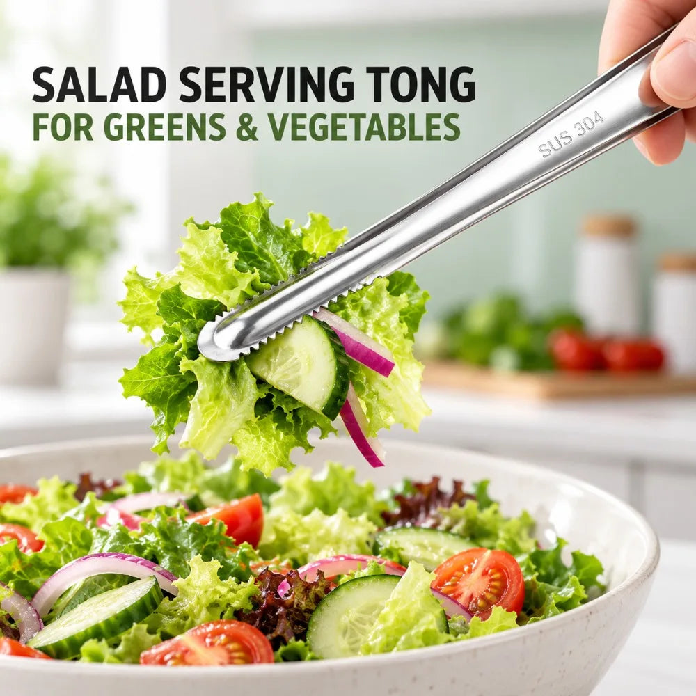 304 Stainless Steel Salad Tongs – Serrated Food Serving Clip Kitchen Serving Tongs Nixie