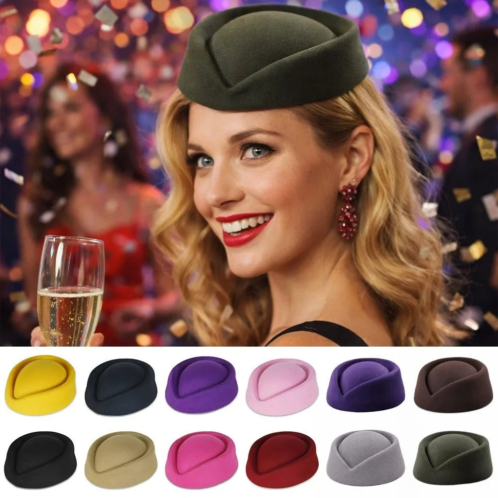 British Retro Felt Beret Stewardess Hat for Women | Top Hat Felt Beret Hat Nixie