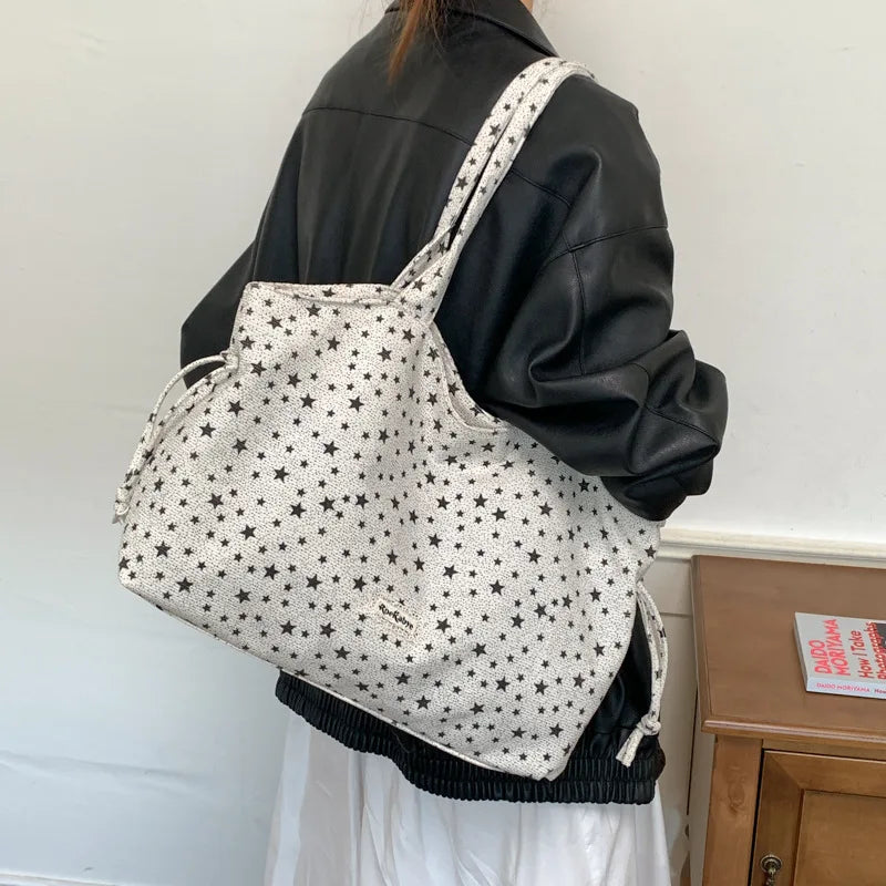 Korean Star-Pattern Nylon Tote Bag – Large Shoulder Bag Canvas Tote Bag Nixie