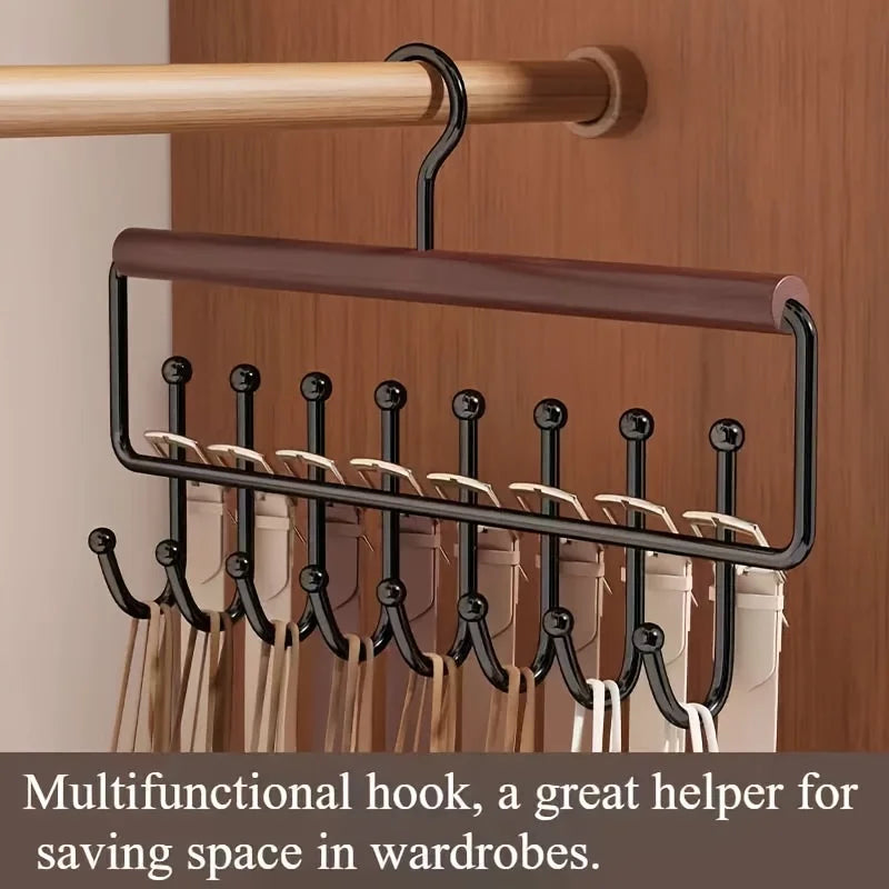 Wooden Hat Organizer Wall Mount Rack & Cap Holder Hooks