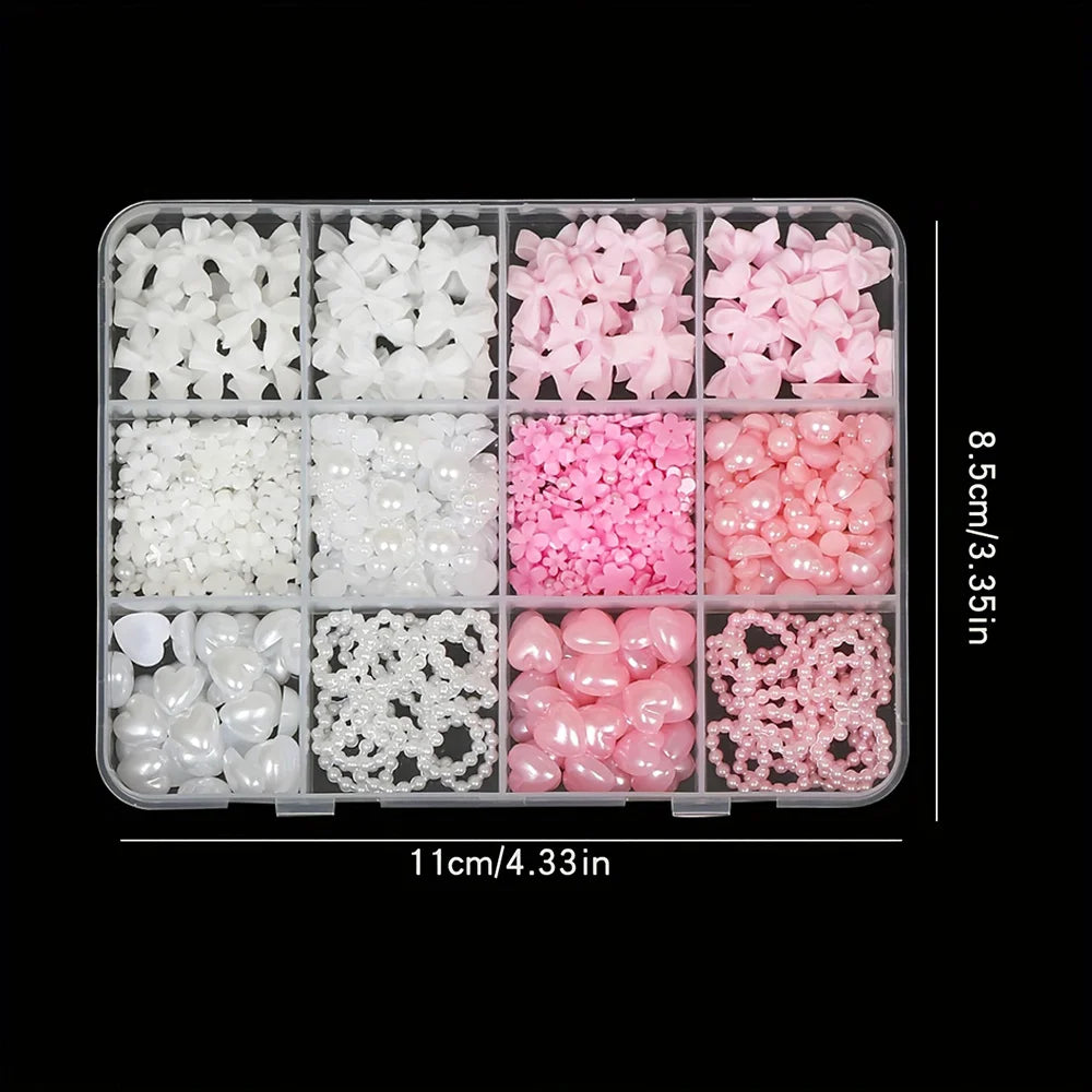 500PCS 3D Nail Art Kit – Resin Bows, Pearls & Shapes Nail Art Kit Nixie