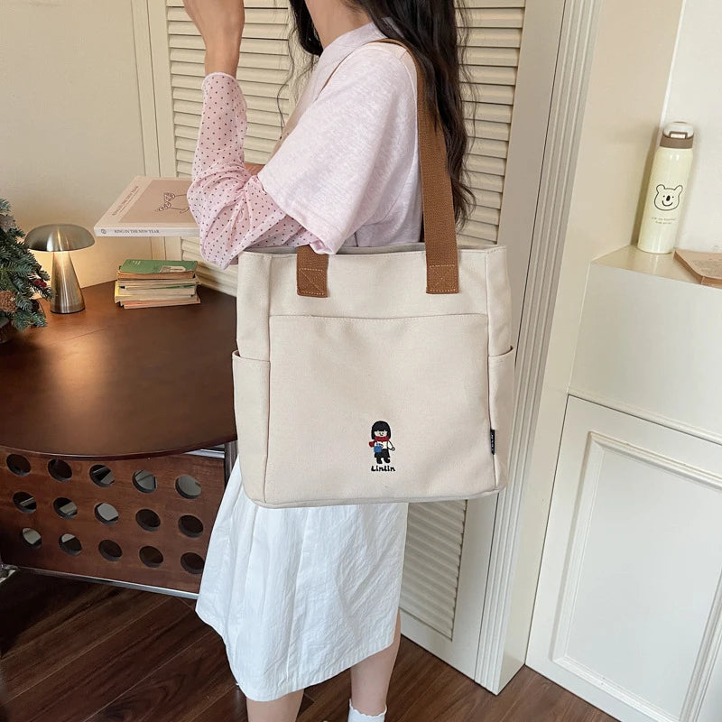 Korean Cartoon Canvas Tote Bag – Large Women's Handbag Canvas Tote Bag Nixie