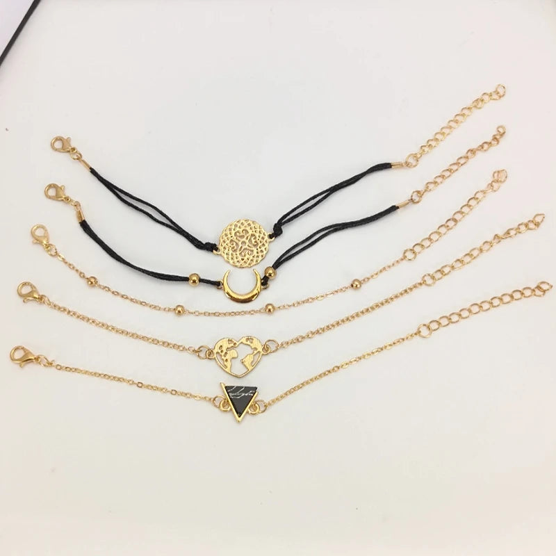Hollow Heart Moon Triangle Cuff Bracelet Set for Women Cuff Bracelet Set Nixie