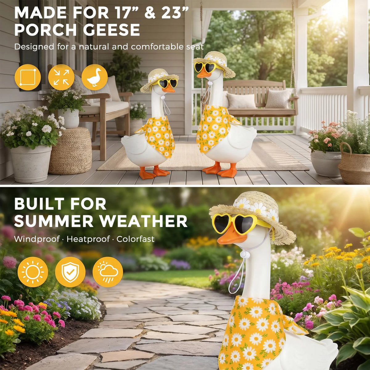 Hawaiian Porch Goose Outfit – Straw Hat, Bandana & Sunglasses Goose Statue Costume Nixie