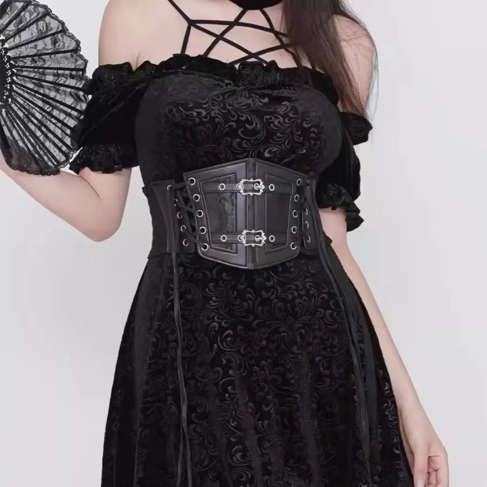 Gothic Corset Waist Belt – Wide Elastic Lace Cummerbund Women Corset Waist Belt Nixie