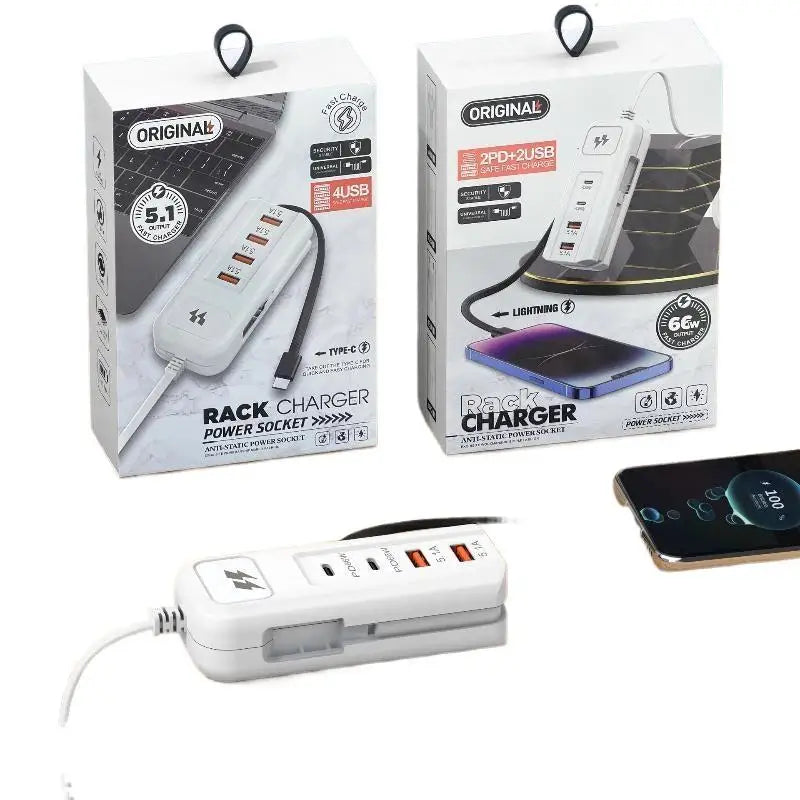 66W Anti-Static Fast Charger – 2 PD + 2 USB Ports Hub