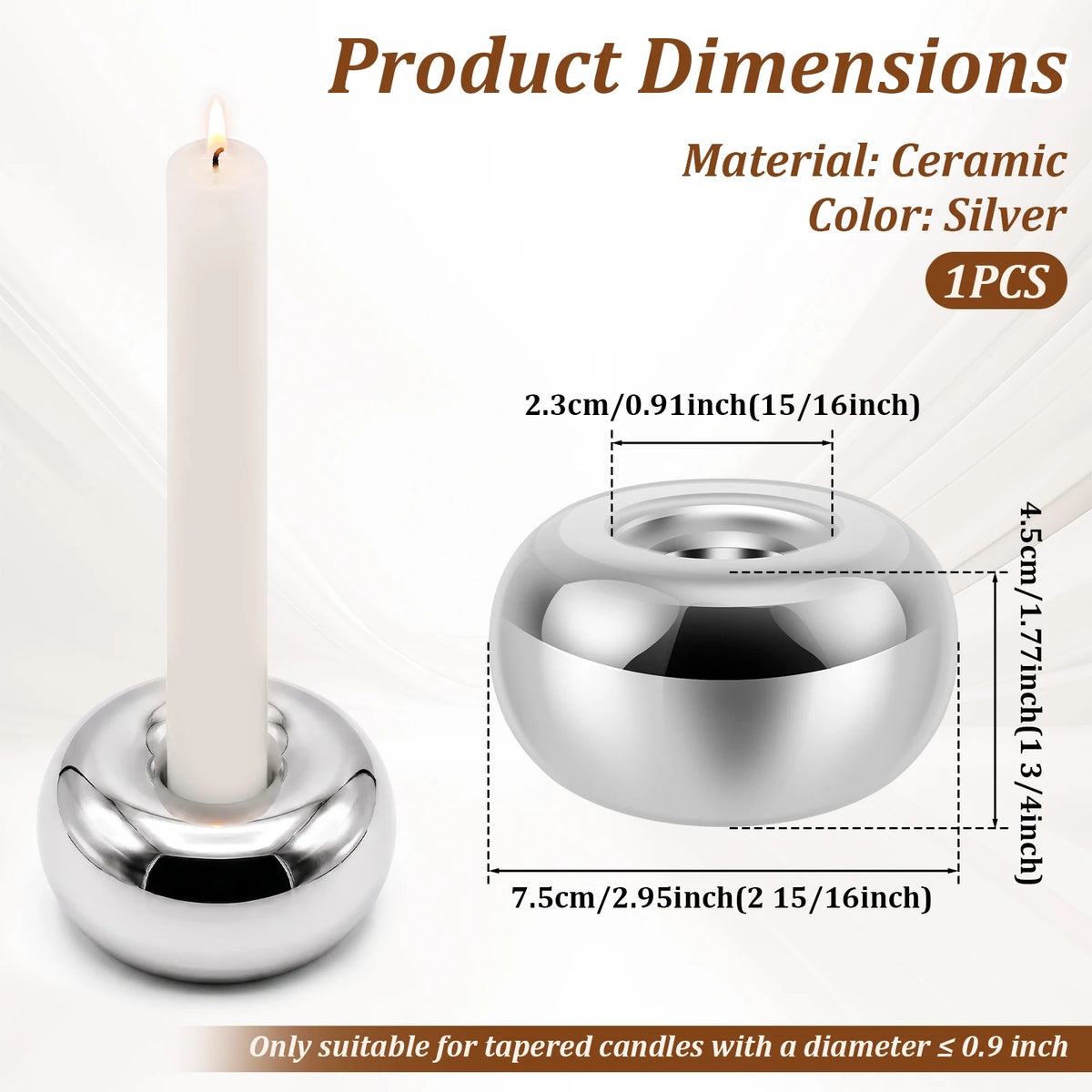 Ceramic Doughnut Taper Candle Holder – Mirrored Silver