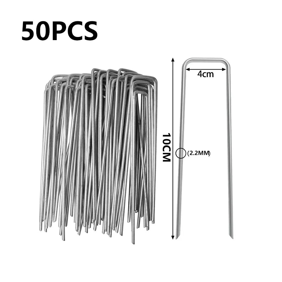 50pcs U-Shaped Garden Stakes Heavy-Duty Stainless Steel Landscape Nails Garden Ground Stakes Nixie 10X4CM50pcs